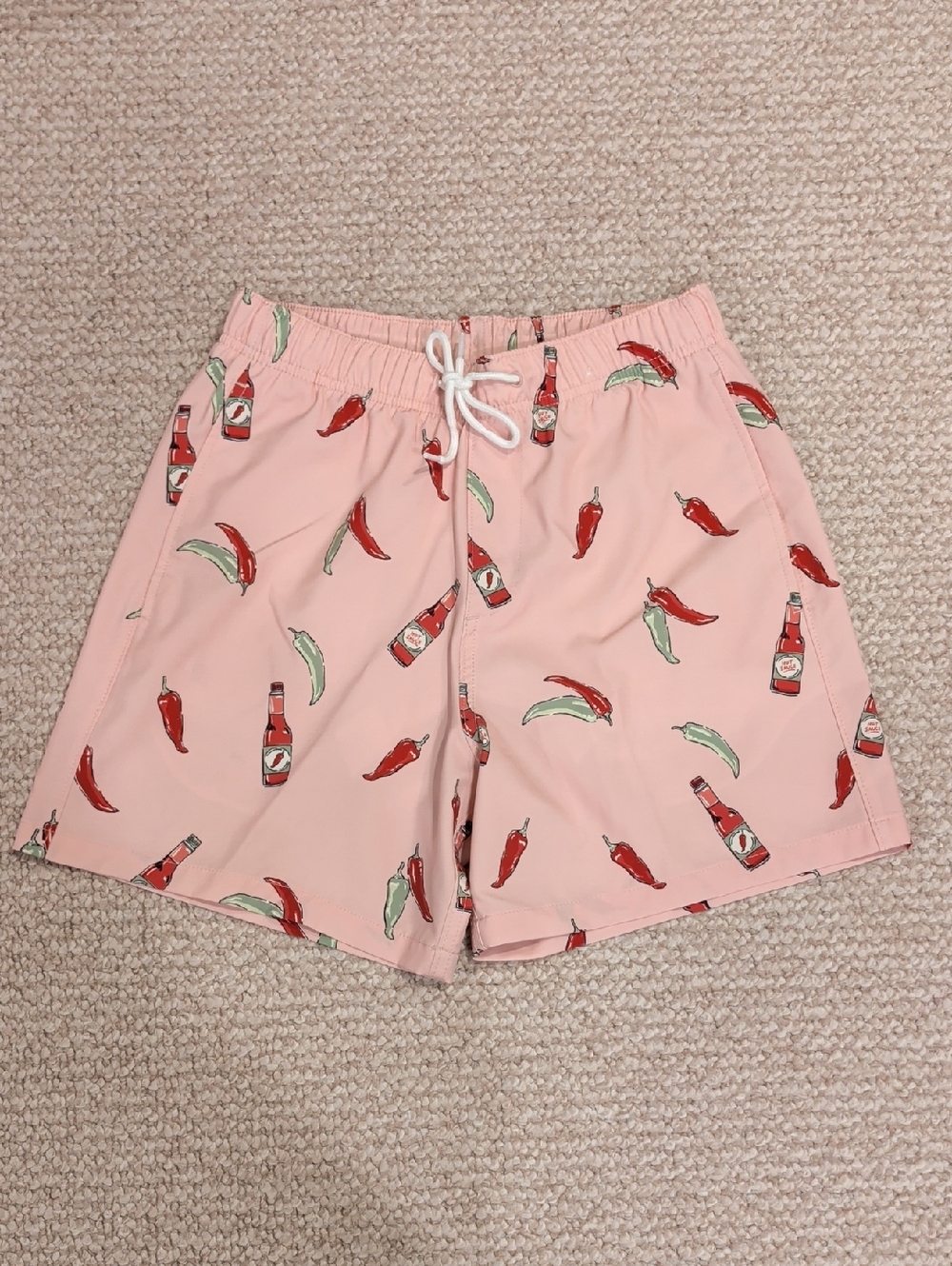 Hollister Pink Chili Pepper & Hot Sauce Print Swim Trunks